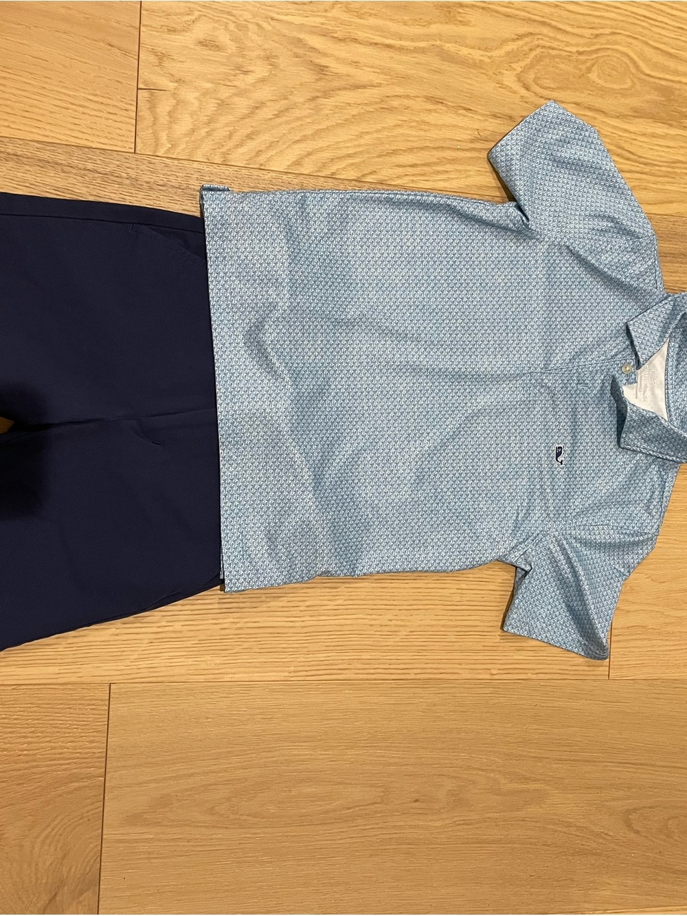Vineyard Vines Boys Light Blue Printed Polo and Navy Blue shorts